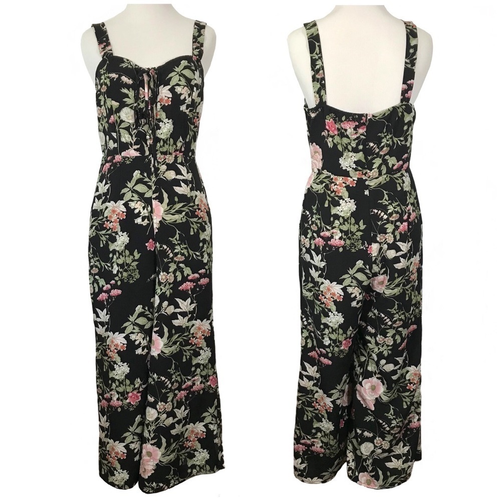 Rue21 Love Fire Black Floral Jumpsuit Sweetheart Lace Up Size MEDIUM